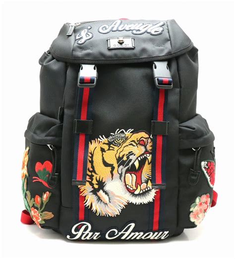 gucci embroidered tiger backpack|Gucci tiger web backpack.